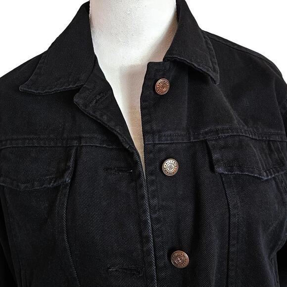 Bill Blass Jeans Black Denim Distressed Jacket Women's Medium Flawed - Picture 2 of 8